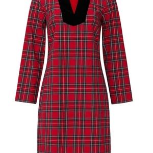 Sail to Sable Red plaid Tunic dress with black velvet trim- NWT (M)